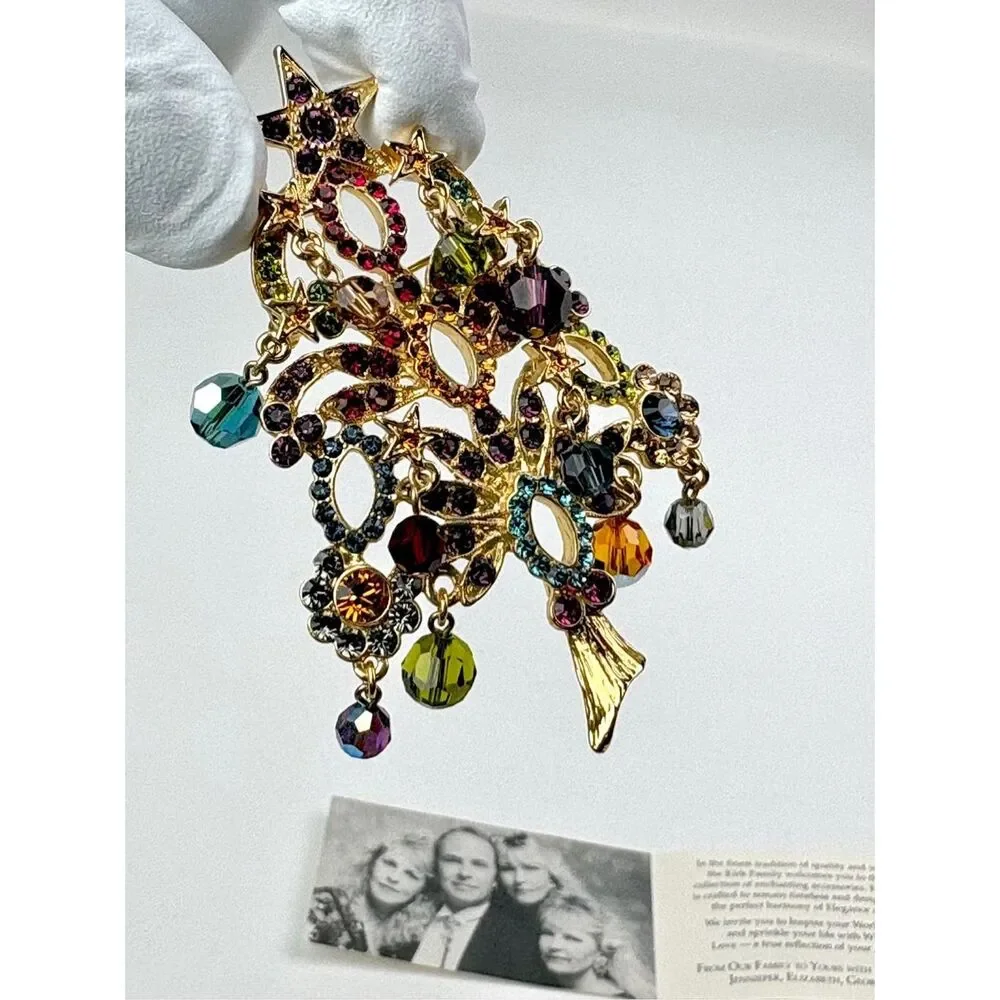 NOS Vintage Kirks Folly Christmas Tree Brooch Dangling Rhinestones Crystals AX26